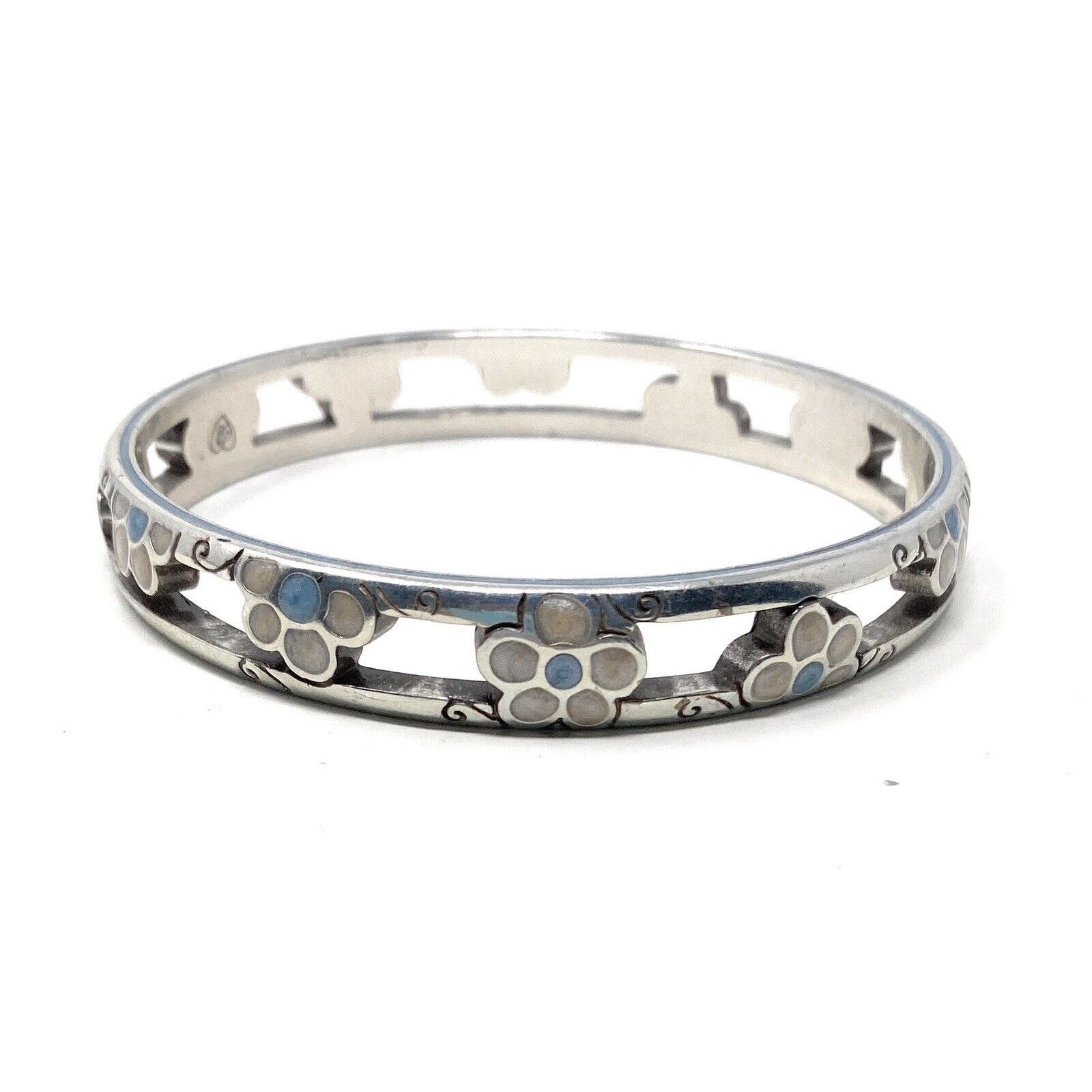 Brighton Flower Power Pink Blue Enamel Silver Bangle Bracelet 29$